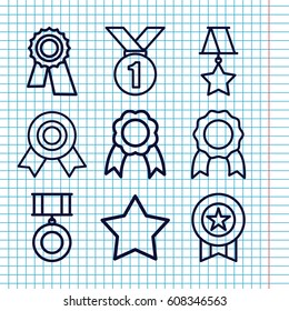 Set of 9 rosette outline icons such as Star, award, ribbon