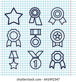 Set of 9 rosette outline icons such as star, award, ribbon