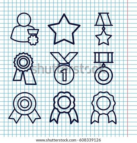 set 9 rosette outline icons such stock vector royalty free award ribbon outline