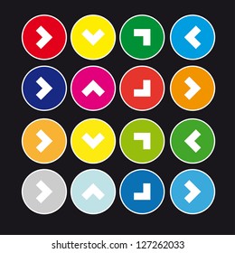 A set #9 of round buttons with arrows on a black background