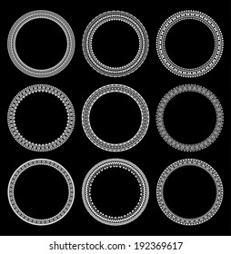Set of 9 round frames on black background