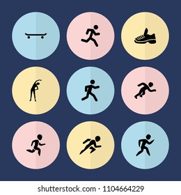 Set of 9 run filled icons such as exercising, running, trainers, skating