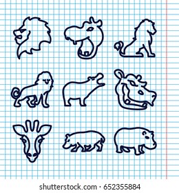 Set of 9 safari outline icons such as giraffe, lion