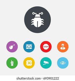 Set Of 9 Safety Icons Set.Collection Of Camera, Look, Remote And Other Elements.