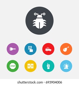 Set Of 9 Safety Icons Set.Collection Of Virus, Open, Alarm And Other Elements.