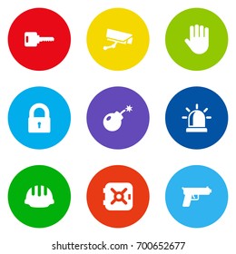 Set Of 9 Safety Icons Set.Collection Of Dynamite, Alarm, Strongbox And Other Elements.