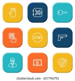Set Of 9 Safety Outline Icons Set.Collection Of Protection, No Entry, Safe And Other Elements.