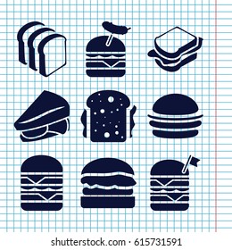 Set of 9 sandwich filled icons such as burger, sandwich, bread slices