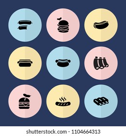 Set of 9 sausage filled icons such as sausage, hot dog