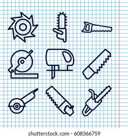 Set of 9 saw outline icons such as saw