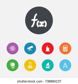 Set Of 9 School Icons Set. Collection Of Molecule, Globe, Optical Instrument And Other Elements.