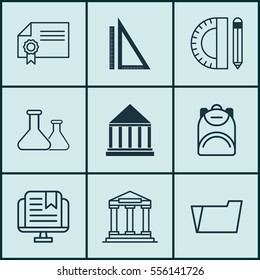 Set Of 9 School Icons. Includes Education Tools, Education Center, College And Other Symbols. Beautiful Design Elements.
