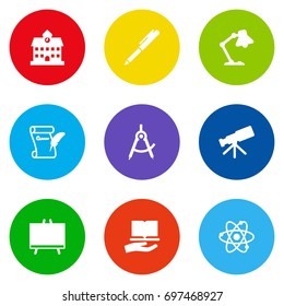Set Of 9 School Icons Set.Collection Of Blackboard, University, Molecule And Other Elements.