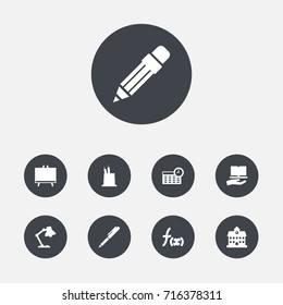Set Of 9 School Icons Set.Collection Of Schedule, University, Table Light And Other Elements.