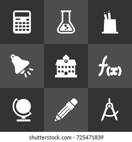 Set Of 9 School Icons Set.Collection Of Globe, Accounting, Flask And Other Elements.