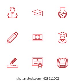 Set Of 9 Science Outline Icons Set.Collection Of Learning, Graduated, Diploma And Other Elements.