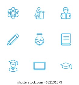 Set Of 9 Science Outline Icons Set.Collection Of Pencil, Atom, Learning And Other Elements.