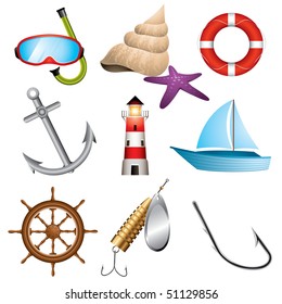 Set of 9 sea related vector icons