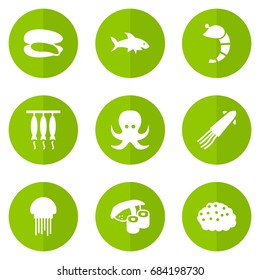 Set Of 9 Seafood Icons Set.Collection Of Devilfish, Shell, Crustaceans And Other Elements.