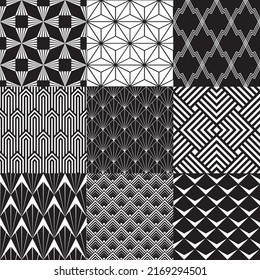 Set of 9 seamless Art Deco pattern backgrounds