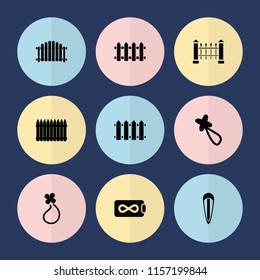 Set of 9 seamless filled icons such as hair barrette, fence