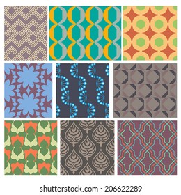Set of 9 seamless geometric and line shape patterns 