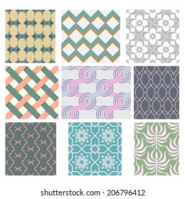 Set of 9 seamless geometric and line shape patterns