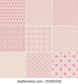 set of 9 seamless polka dot patterns in pastel girly colors