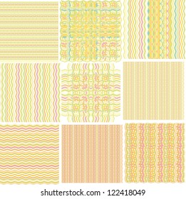 Set of 9 seamless weaving patterns, pale yellow - pink palette