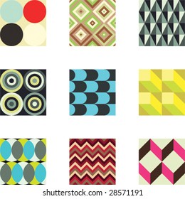 A set of 9 seamlessly tiling vector patterns in trendy colors.