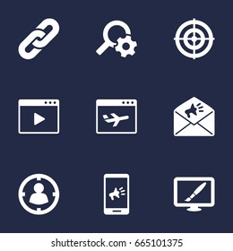 Set Of 9 Search Icons Set.Collection Of Site, Market, Engine And Other Elements.
