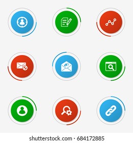 Set Of 9 Search Icons Set.Collection Of Warning, Guest, Resulting And Other Elements.
