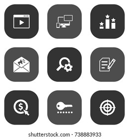 Set Of 9 Search Icons Set.Collection Of Click, Engine, Author Rights And Other Elements.