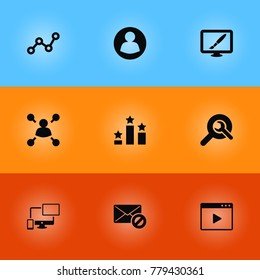 Set Of 9 Search Icons Set.Collection Of Guest, Search, Warning And Other Elements.