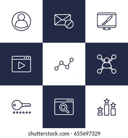 Set Of 9 Search Outline Icons Set.Collection Of Arrangement, SEO Test, Guest And Other Elements.