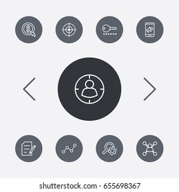 Set Of 9 Search Outline Icons Set.Collection Of Cost Per, Copyright, Marketing And Other Elements.