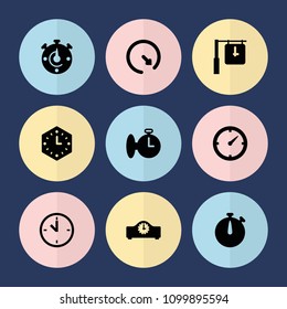 Set of 9 second filled icons such as clock, wall clock
