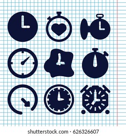 Set of 9 second filled icons such as stopwatch, clock