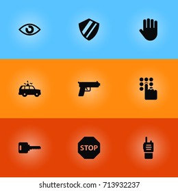 Set Of 9 Security Icons Set. Collection Of Protection, Open, Keypad And Other Elements.