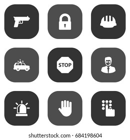Set Of 9 Security Icons Set.Collection Of Sign, Shot, Key And Other Elements.