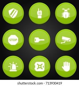 Set Of 9 Security Icons Set.Collection Of Virus , Hand , Alarm Elements.