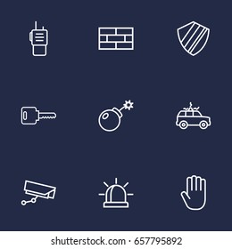Set Of 9 Security Outline Icons Set.Collection Of Protection , Hand , Supervision Elements.