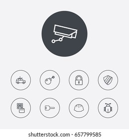 Set Of 9 Security Outline Icons Set.Collection Of Supervision, Siren, Close And Other Elements.
