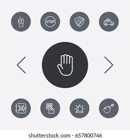 Set Of 9 Security Outline Icons Set.Collection Of Protection, Walkie-Talkie, Keypad And Other Elements.