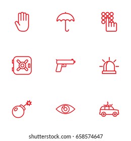 Set Of 9 Security Outline Icons Set.Collection Of Weapon , Siren , Hand Elements.