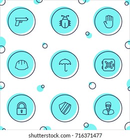 Set Of 9 Security Outline Icons Set.Collection Of Virus, Safe, Parasol And Other Elements.