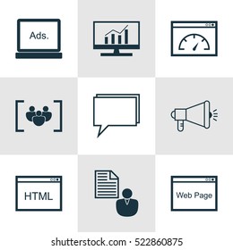 Set Of 9 SEO Icons. Can Be Used For Web, Mobile, UI And Infographic Design. Includes Elements Such As Code, Online, Dynamics And More.