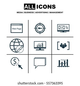 Set Of 9 SEO Icons. Includes Questionnaire, Conference, PPC And Other Symbols. Beautiful Design Elements.