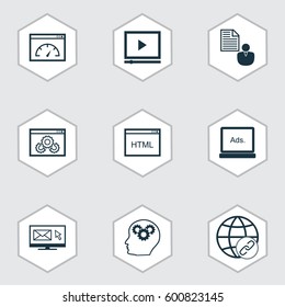 Set Of 9 SEO Icons. Includes Report, Loading Speed, Newsletter And Other Symbols. Beautiful Design Elements.