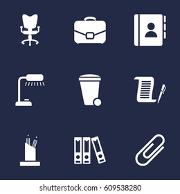 Set Of 9 Service Icons Set.Collection Of File Folder, Diplomat, Office Chair And Other Elements.